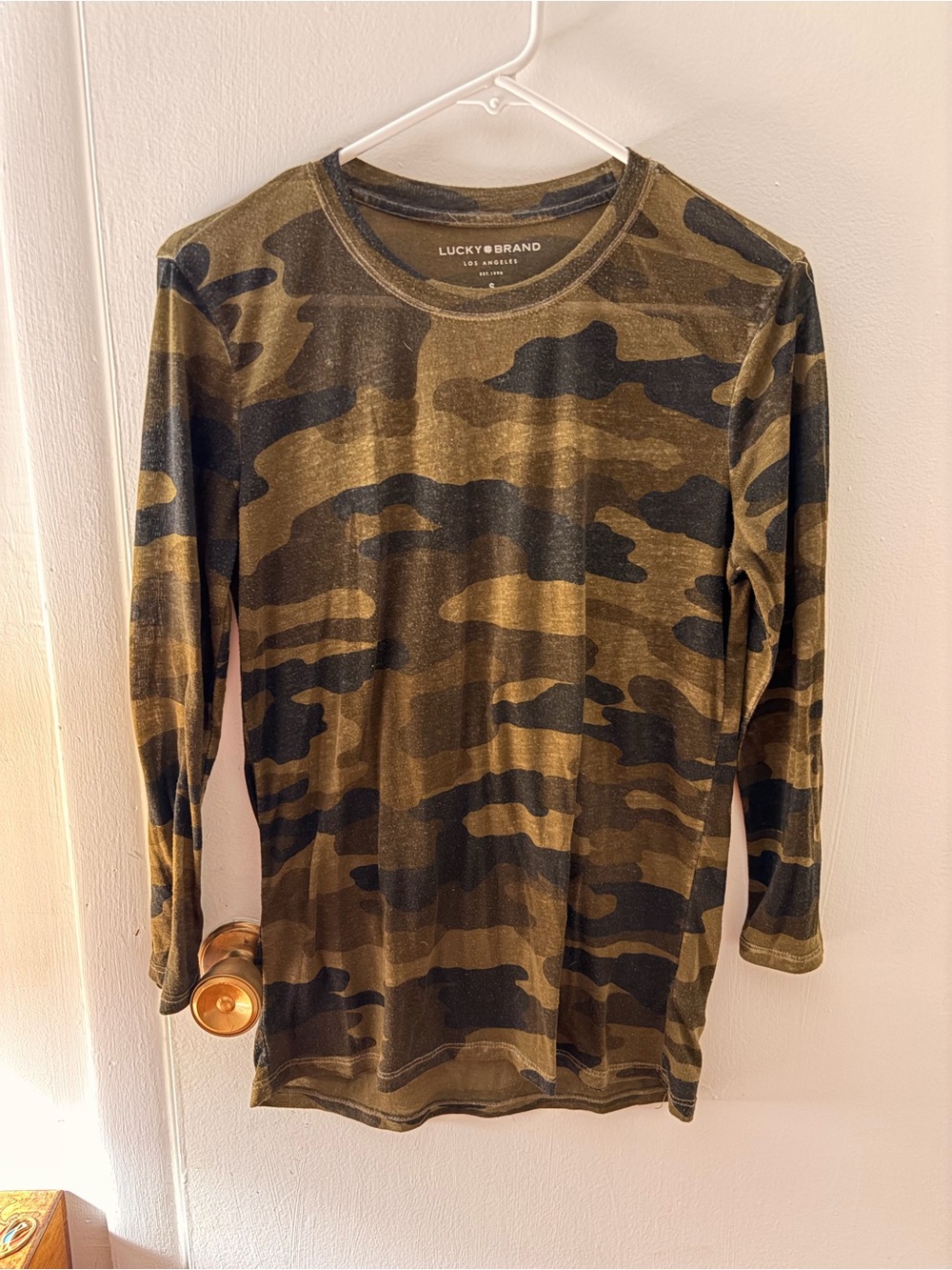 Lucky Brand Camo 3/4 Sleeve Tee - Olive Green & Black